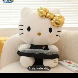 Sanrio Hello Kitty Plush with Gold Bow and Black Dress